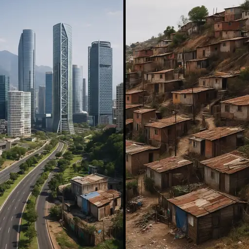 Comparación visual que muestra la desigualdad regional en México entre una ciudad moderna del norte y una zona marginada del sur.