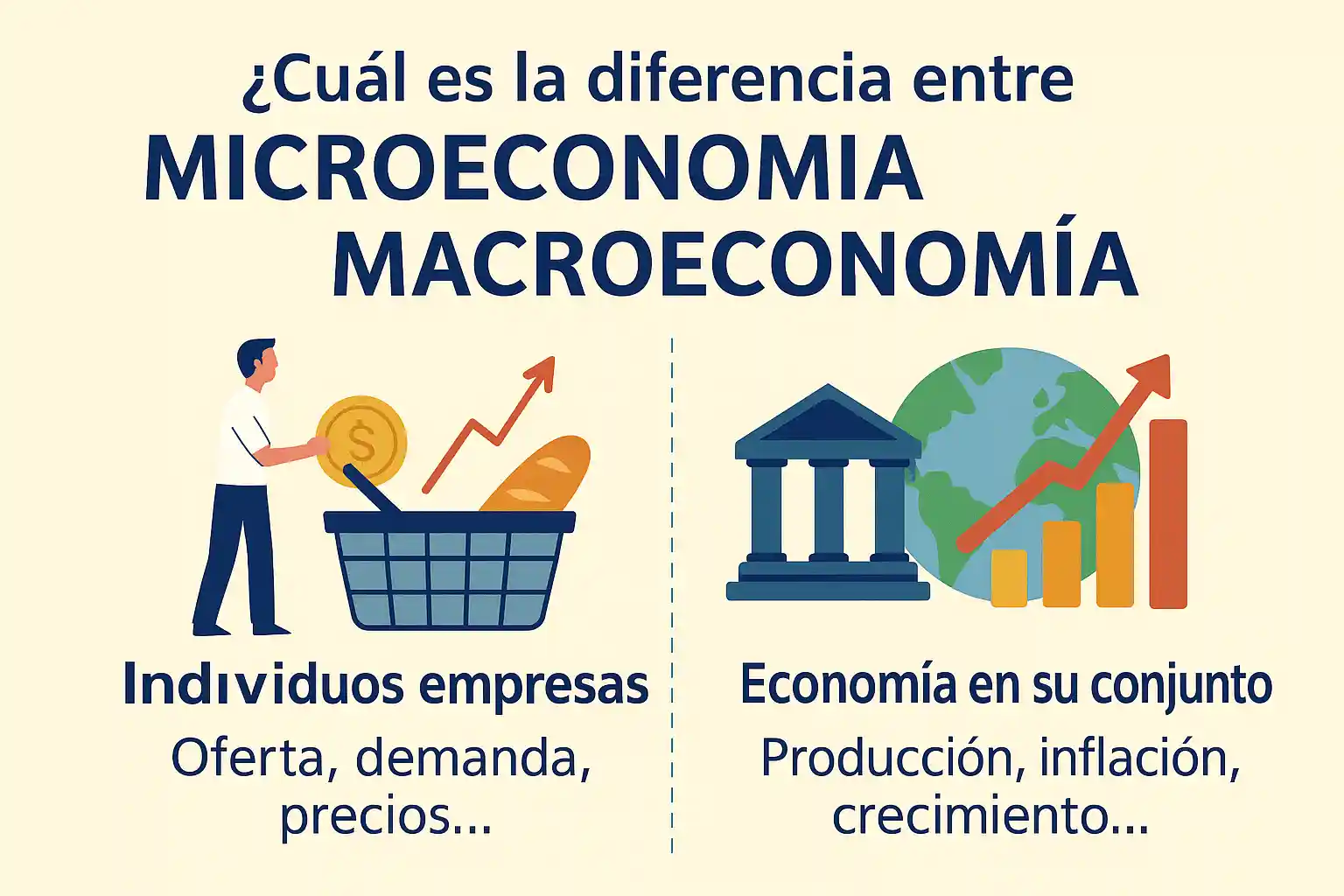 diferencia-microeconomia-macroeconomia Infografía en español que muestra la diferencia entre microeconomía y macroeconomía