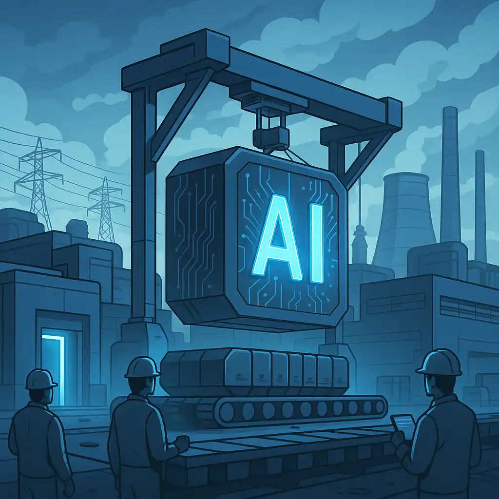 Ilustración digital de una gigafactoría de inteligencia artificial