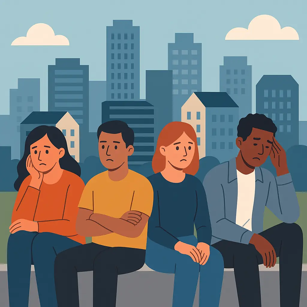 jovenes-sin-acceso-vivienda jóvenes sin acceso a vivienda CDMX observando edificios en la Ciudad de México, ilustración urbana representando la dificultad de conseguir vivienda asequible”