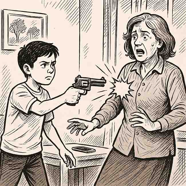niño dispara a madre imagen estilo comic menor dispara a su madre